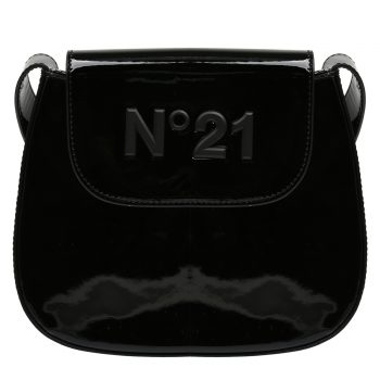 Глянцевая сумка с лого в тон, черная No. 21