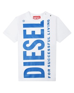Белая футболка с синим лого Diesel