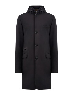 Удлиненное пуховое пальто со съемной вставкой с капюшоном