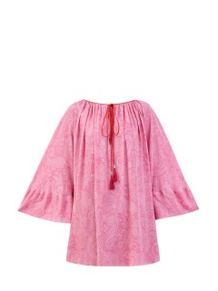 Блуза из тонкой вискозы с принтом и плетеными кисточками